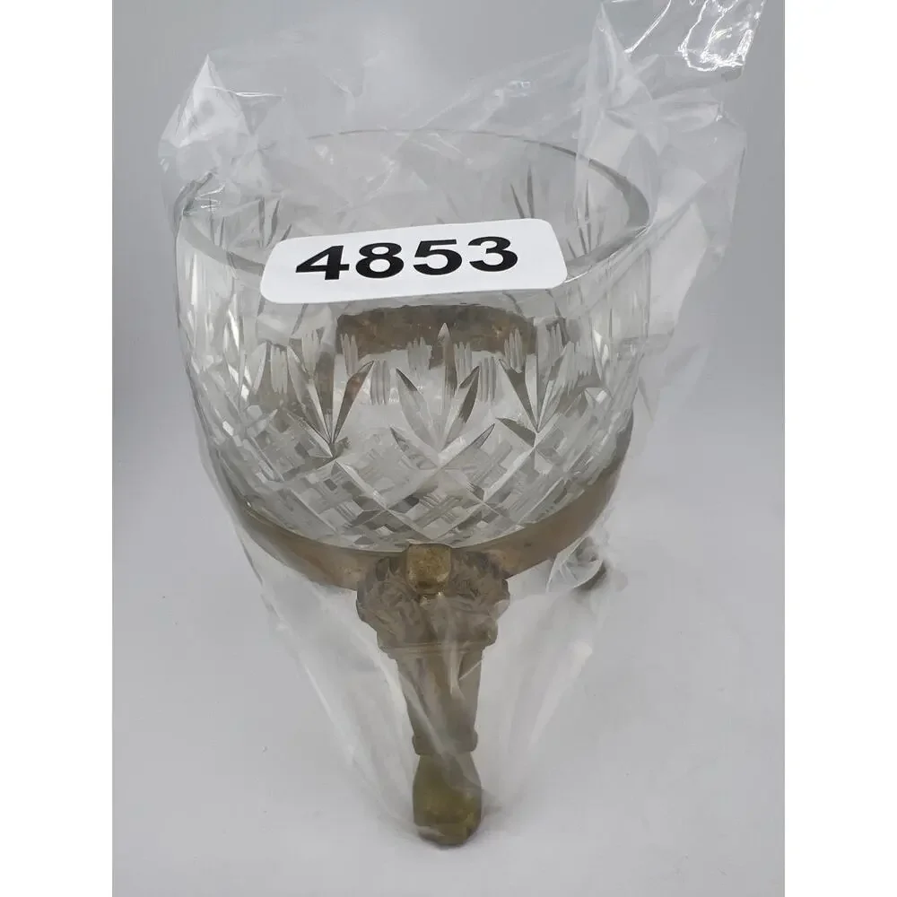 Cut Crystal Ball‎ Candle Holder Brass Small Votive Vintage Maximalist Decor